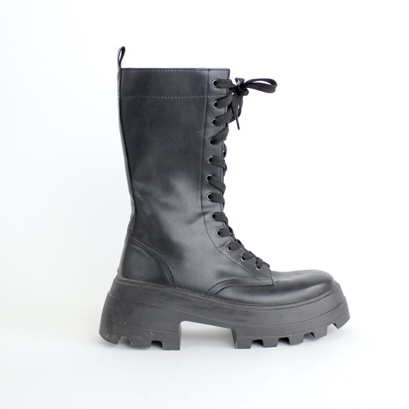 Chunky Platform Boots Goth Industrial Rave Club Kid Vegan Faux Leather Shoes 8 - Picture 1 of 11